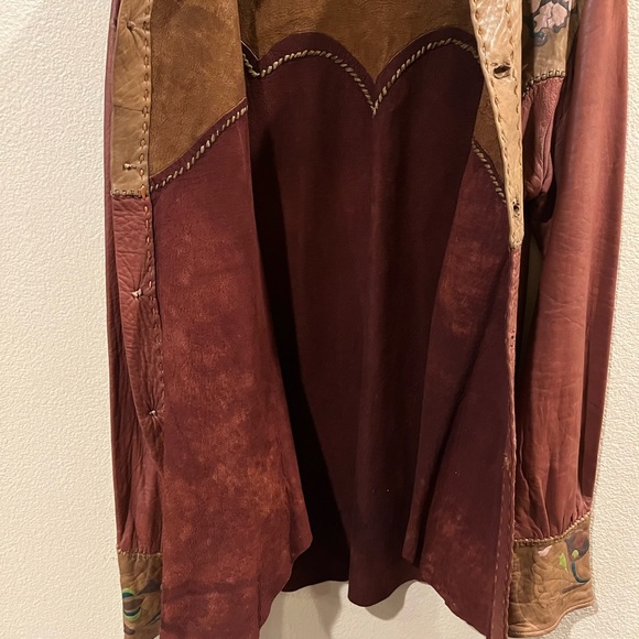 Vintage 70s Custom Leather Long Sleeve Button Up - Picture 2 of 10